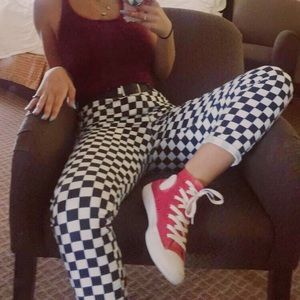 High waisted checkered pants